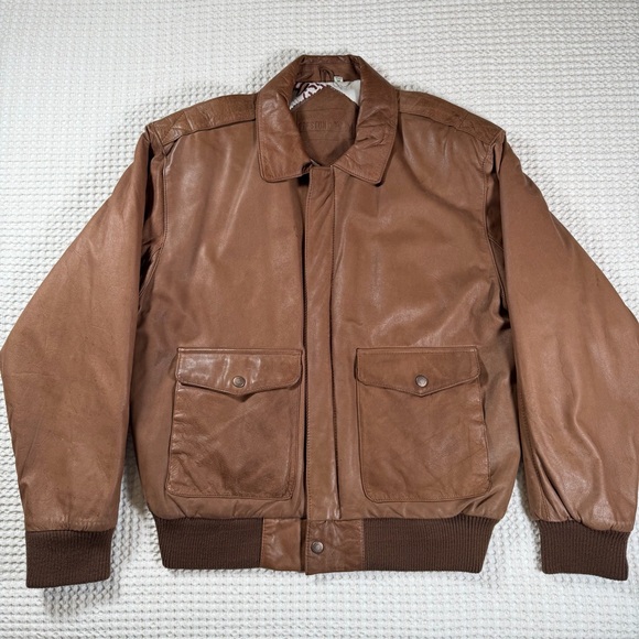 Preston & York Brown Leather Bomber Jacket Men’s Medium